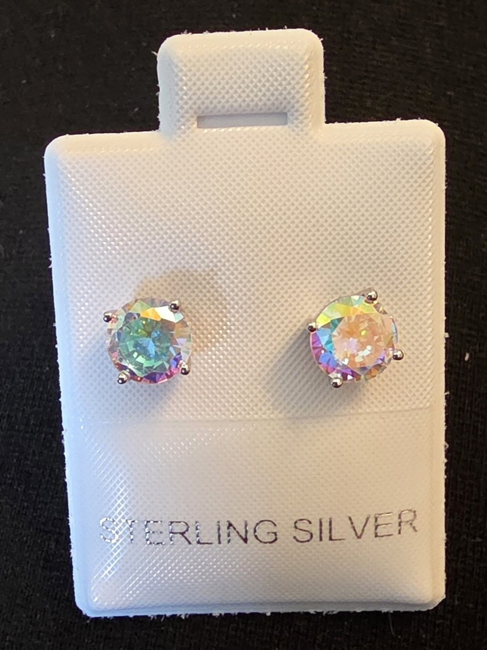 Sterling Silver Iridescent Round Stud Earrings - Multi-Color
